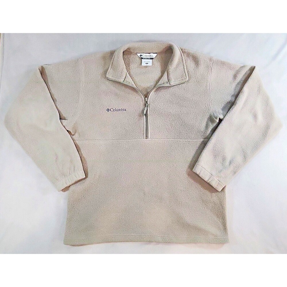 Columbia Men's Beige 1/4 Zip Fleece Pullover Sweatshirt Embroidered Logo, M